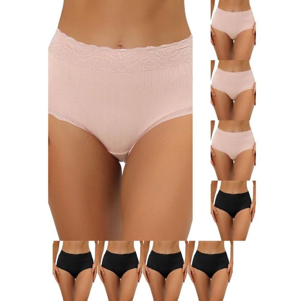 Women's High-Waist Lace Trim Ribbed Tummy Control Briefs 9pk - Multi (L)